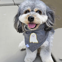 Ghost Grey Herringbone Flannel Dog Bandana (Glow in the Dark)