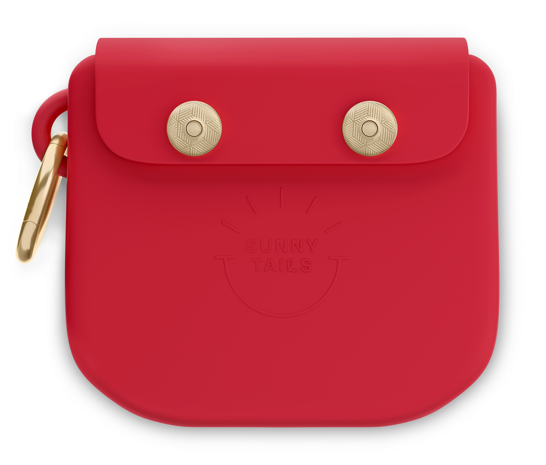 Cherry Red Snap Dog Treat Pouch | Dog Training Bag | Dog Bag for Treats | Carry Wet or Dry Treats | Silicone Pouch for Dog | Sunny Tails