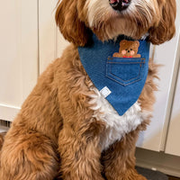 Pocket Teddy Indigo Denim Dog Bandana - Brown