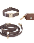 Espresso Brown Hands Free Leash | Waste Dog Poop Bag Dispenser | Cloud Waterproof Dog Collar
