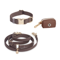 Espresso Brown Hands Free Leash | Waste Dog Poop Bag Dispenser | Cloud Waterproof Dog Collar