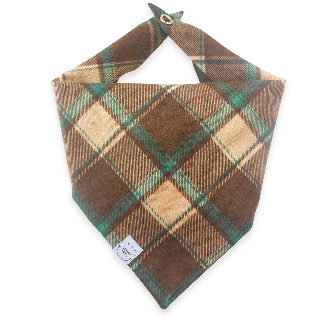Mint Choco Plaid Flannel Dog Bandana | Tan, Brown, and Green Plaid Flannel | Shop Sunny Tails