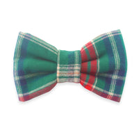 Green Tartan Flannel Dog Bow Tie | Christmas Flannel Dog Bow Tie | Snap Over Collar Bow Tie | Shop Sunny Tails