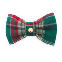 Green Tartan Flannel Dog Bow Tie | Christmas Flannel Dog Bow Tie | Snap Over Collar Bow Tie | Shop Sunny Tails