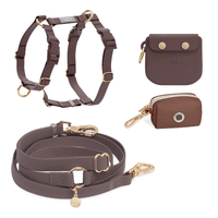 Espresso Brown Hands Free Leash | Snap Dog Treat Pouch | Waste Dog Poop Bag Dispenser | Cloud Lite Waterproof No Pull Dog Harness