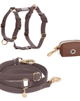 Espresso Brown Hands Free Leash | Waste Dog Poop Bag Dispenser | Cloud Lite Waterproof No Pull Dog Harness