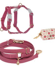 Mulberry Burgundy Hands Free Leash | Strawberry Waste Dog Poop Bag Dispenser | Cloud Lite No PUll Waterproof Dog Harness