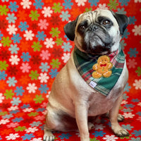 Gingerbread Green Tartan Flannel Dog Bandana