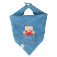 Pocket Teddy Indigo Denim Denim Dog Bandana Beige | Teddy Bear Dog Bandana | Shop Sunny Tails