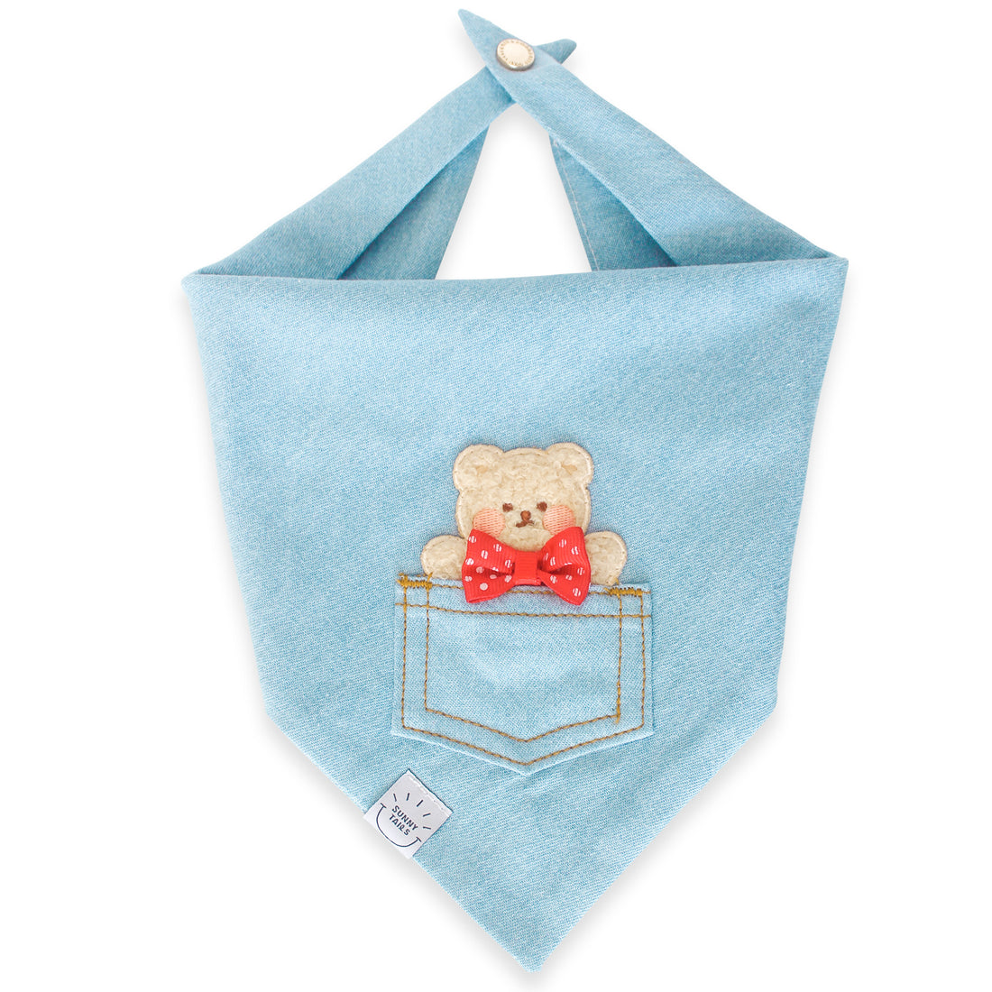 Pocket Teddy Bleached Denim Denim Dog Bandana Beige | Teddy Bear Dog Bandana | Shop Sunny Tails