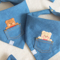 Pocket Teddy Indigo Denim Dog Bandana - Beige