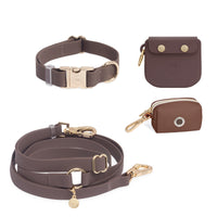 Espresso Brown Hands Free Leash | Snap Dog Treat Pouch | Waste Dog Poop Bag Dispenser | Cloud Waterproof Dog Collar