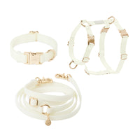Lunar Glow Dog Harness and Collar Bundle | Glow in the Dark Hands Free Leash Dog Walk Set | Waterproof | White Dog Harness and Collar | Sunny Tails