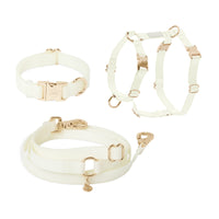 Lunar Glow Dog Harness and Collar Bundle Wide | Glow in the Dark Hands Free Leash Set | White Dog Harness and Dog Collar | Sunny Tails