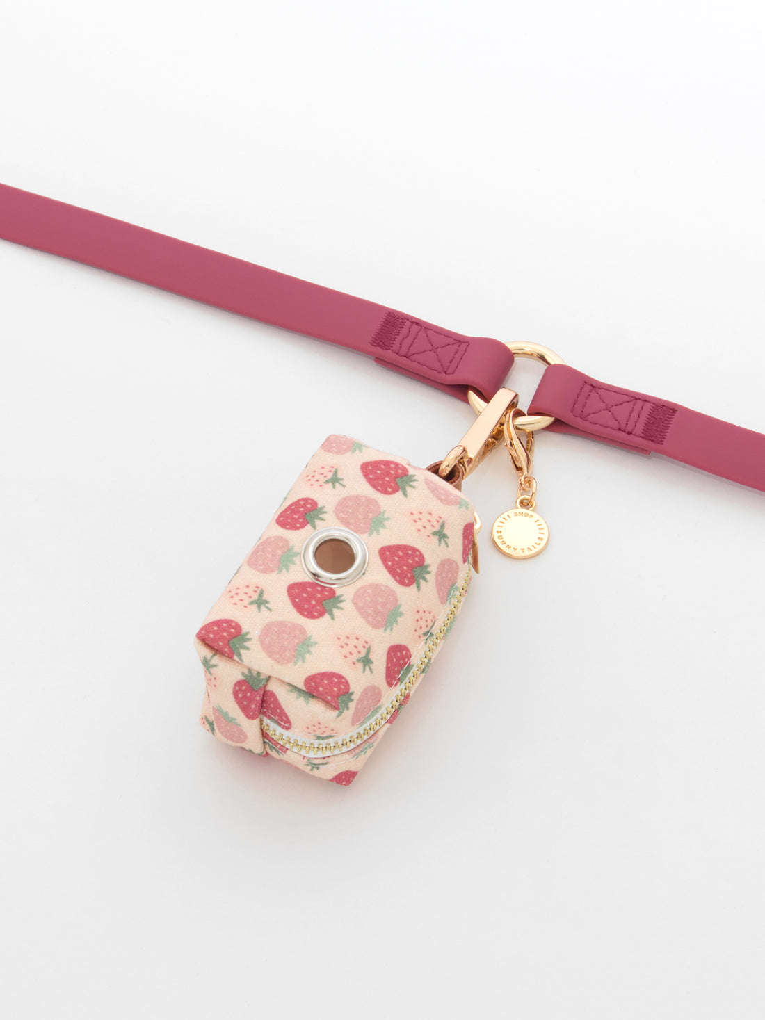 Burgundy Strawberry Waste Bag Holder | Fruit Pattern Poop Bag Holder | Dog Poop Bag Holder | Dog Walk Bag | Shop Sunny Tails