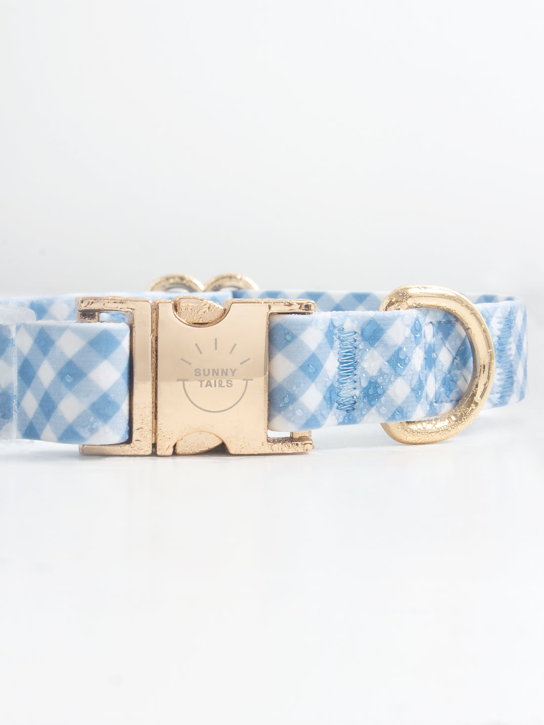 Malibu Blue Gingham Waterproof Dog Collar | Light Blue Quick Release Collar | Available in 3 Sizes | Durable Dog Collars | Shop Sunny Tails