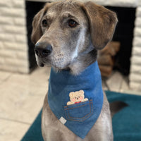 Pocket Teddy Indigo Denim Dog Bandana - Beige