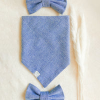 Blue Herringbone Flannel Dog Bandana | Teddy Bear Dog Bandana | Shop Sunny Tails