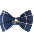 Navy Blue Windowpane Dog Bow Tie | Snap Over Collar Bow Tie | Shop Sunny Tails