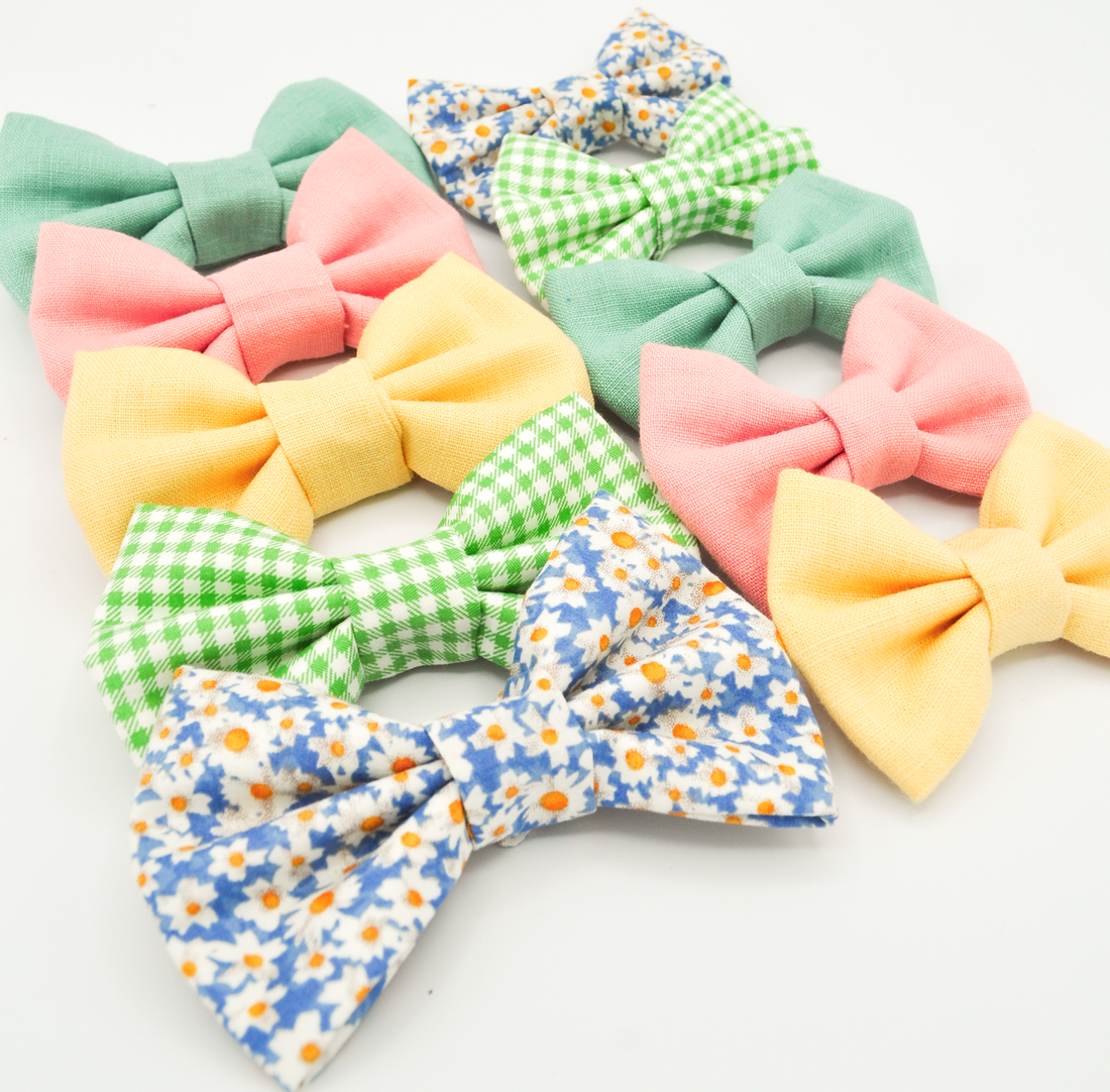 Yuzu Yellow Linen Dog Bow Tie | Snap Over Collar Bow Tie | Shop Sunny Tails