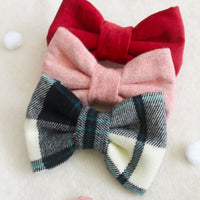 Pink Herringbone Flannel Dog Bow Tie | Valentines Snap Over Collar Bow Tie | Shop Sunny Tails