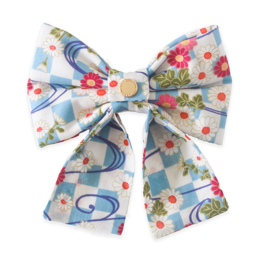 Floral Checkmate Gingham Dog Sailor Bow