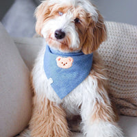 Blue Herringbone Flannel Dog Bandana | Teddy Bear Dog Bandana | Shop Sunny Tails