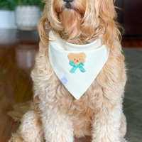 Picnic Teddy Ivory Linen Dog Bandana (Customizable)