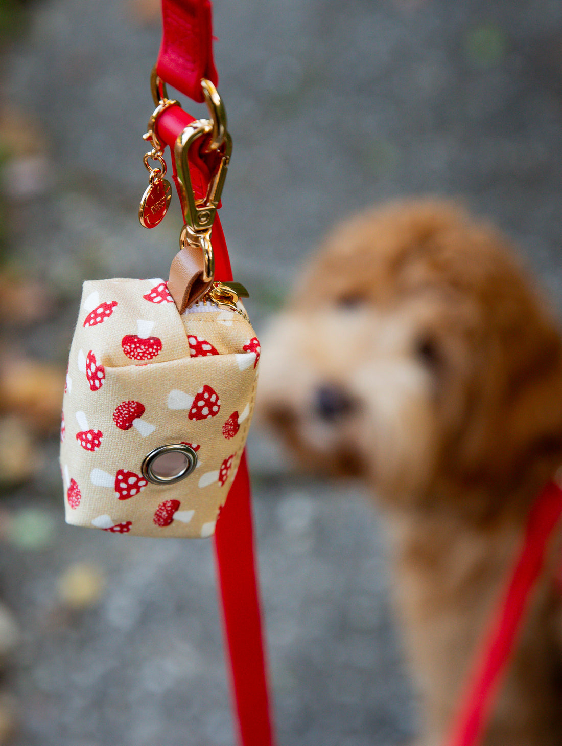 Red Shroom Waste Bag Holder | Dog Poop Bag Holder | Dog Walk Bag | Shop Sunny Tails