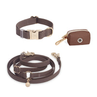 Espresso Brown Hands Free Leash |  Waste Dog Poop Bag Dispenser | Cloud Waterproof Dog Collar