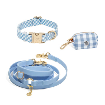 Malibu Blue Gingham Cloud Dog Collar Bundle