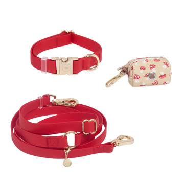 Cherry Red Wide Cloud Dog Collar Bundle