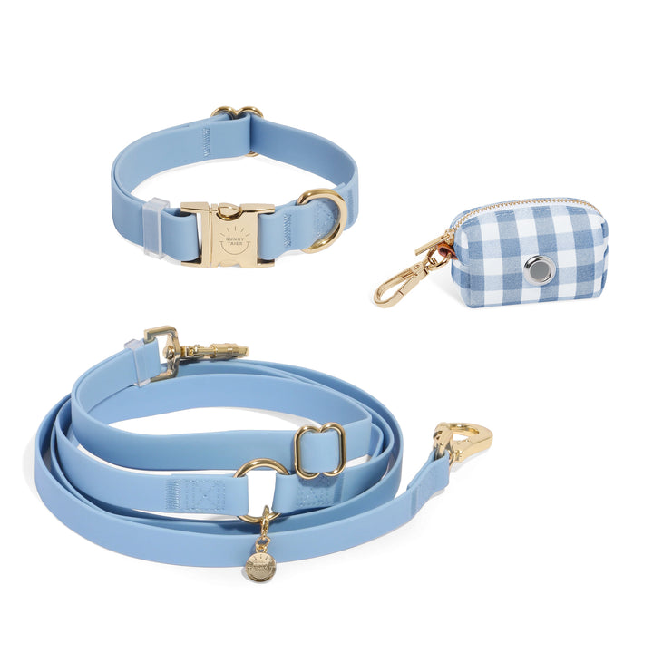 Malibu Blue Gingham Wide Cloud Dog Collar Bundle 3/4"