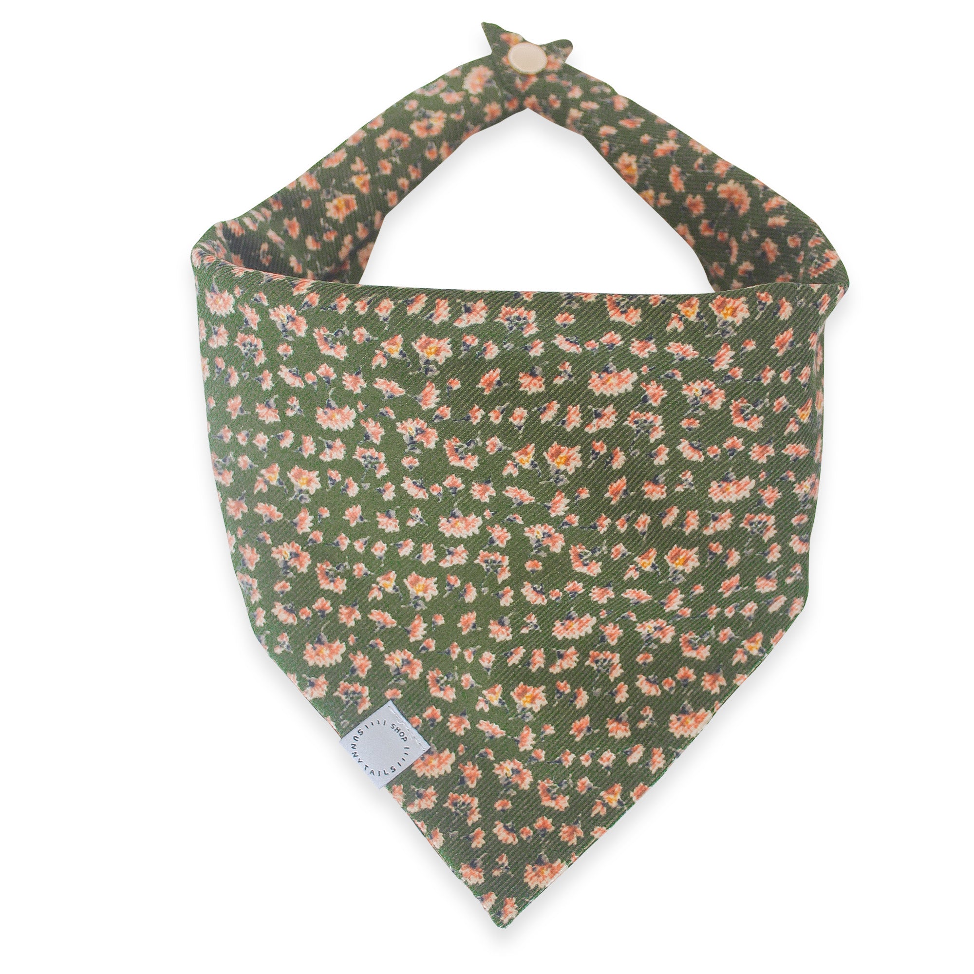 Autumn Florals Corduroy Dog Bandana | Fall Olive Dog Bandana | Shop Sunny Tails
