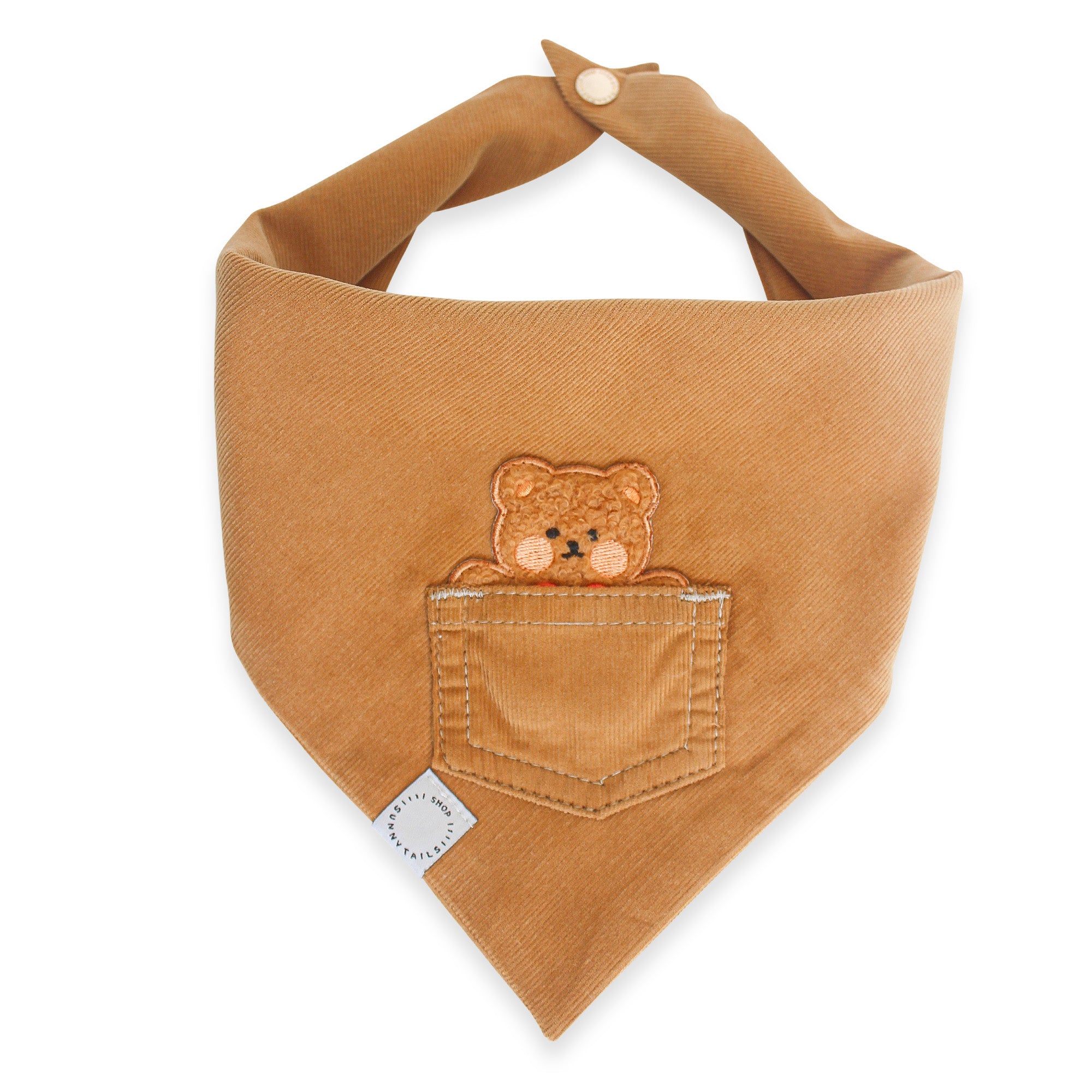 Caramel Corduroy Pocket Teddy Vol. 2 Dog Bandana - Brown - SUNNY TAILS