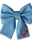 Denim Hearts Dog Sailor Bow