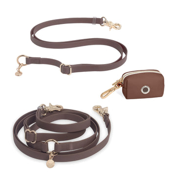 Espresso Brown Hands Free Leash |  Waste Dog Poop Bag Dispenser | Extension Piece