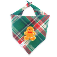 Gingerbread Green Tartan Flannel Dog Bandana | Christmas Dog Bandana | Shop Sunny Tails