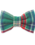Green Tartan Flannel Dog Bow Tie | Christmas Flannel Dog Bow Tie  | Snap Over Collar Bow Tie | Shop Sunny Tails