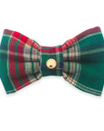 Green Tartan Flannel Dog Bow Tie | Christmas Flannel Dog Bow Tie  | Snap Over Collar Bow Tie | Shop Sunny Tails
