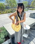Sunny Tails Canvas Tote Bag | Butter Yellow Moon Bag | Yellow Travel Bag | Dumpling Bag