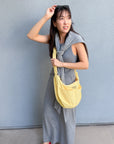 Sunny Tails Canvas Tote Bag | Butter Yellow Moon Bag | Yellow Travel Bag | Dumpling Bag
