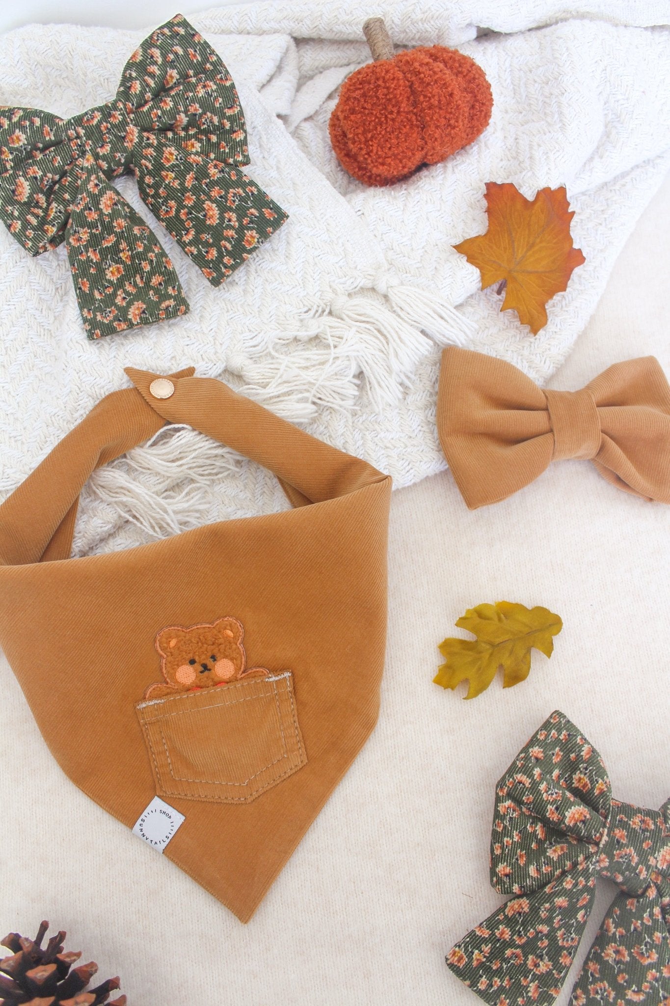 Caramel Corduroy Pocket Teddy Vol. 2 Dog Bandana - Brown - SUNNY TAILS