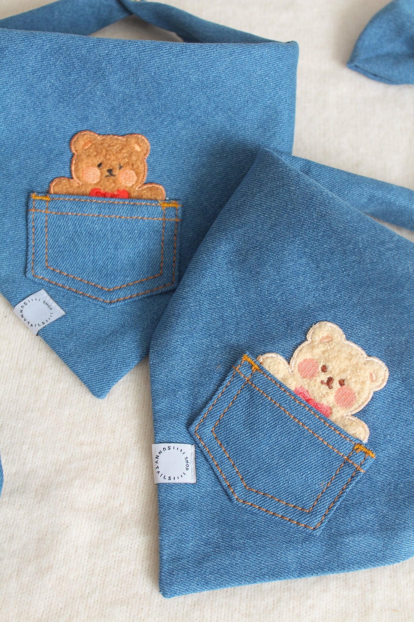 Pocket Teddy Indigo Denim Dog Bandana - Brown - SUNNY TAILS
