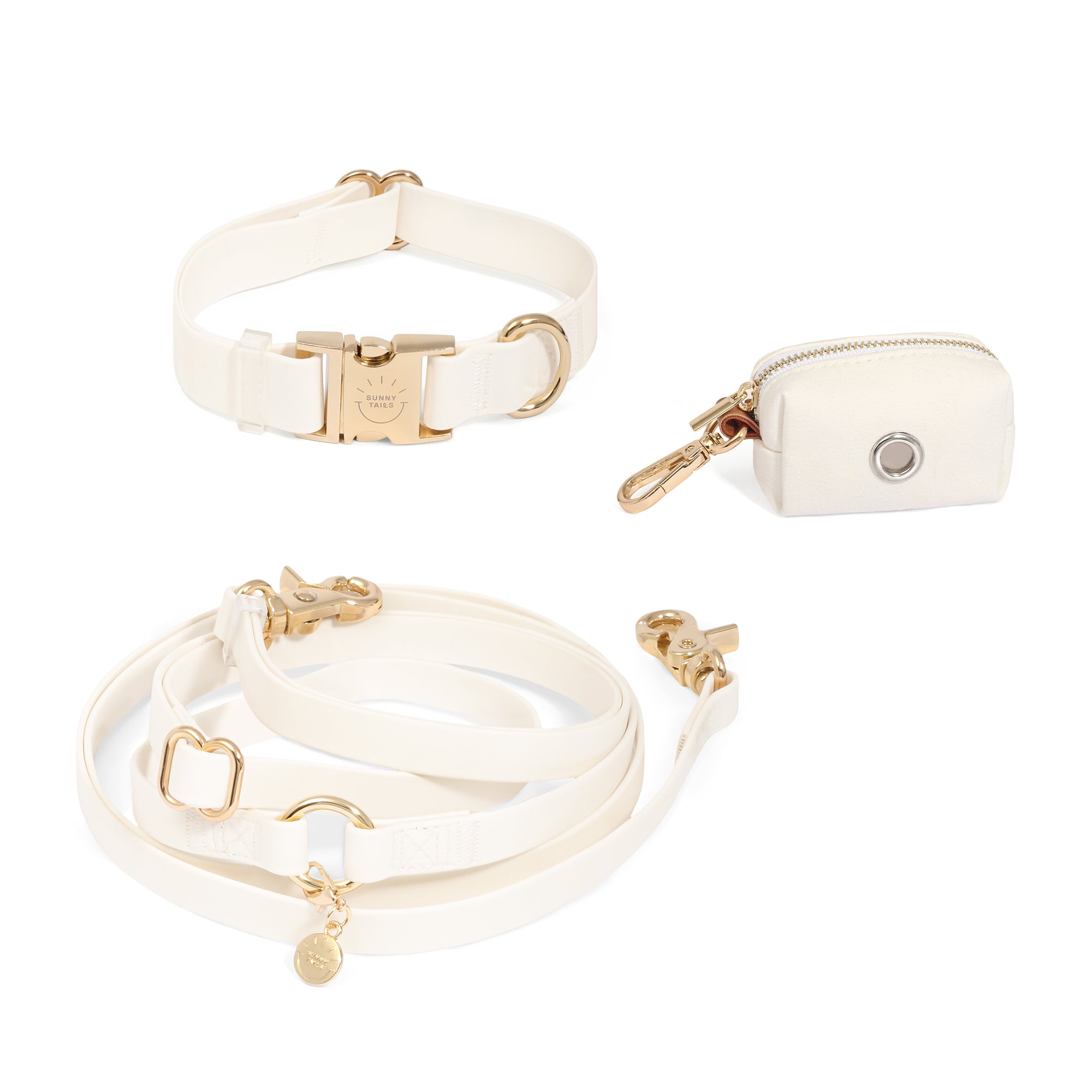 Cloud White Cloud Dog Collar Bundle | Hands Free Leash, Dog Collar, and White Waste Bag Holder | Available in 3 Sizes