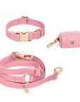 Perfect Pink Wide Cloud Dog Collar Bundle | Hands Free Dog Leash, Waterproof Dog Collar, and Pink Waste Bag Holder