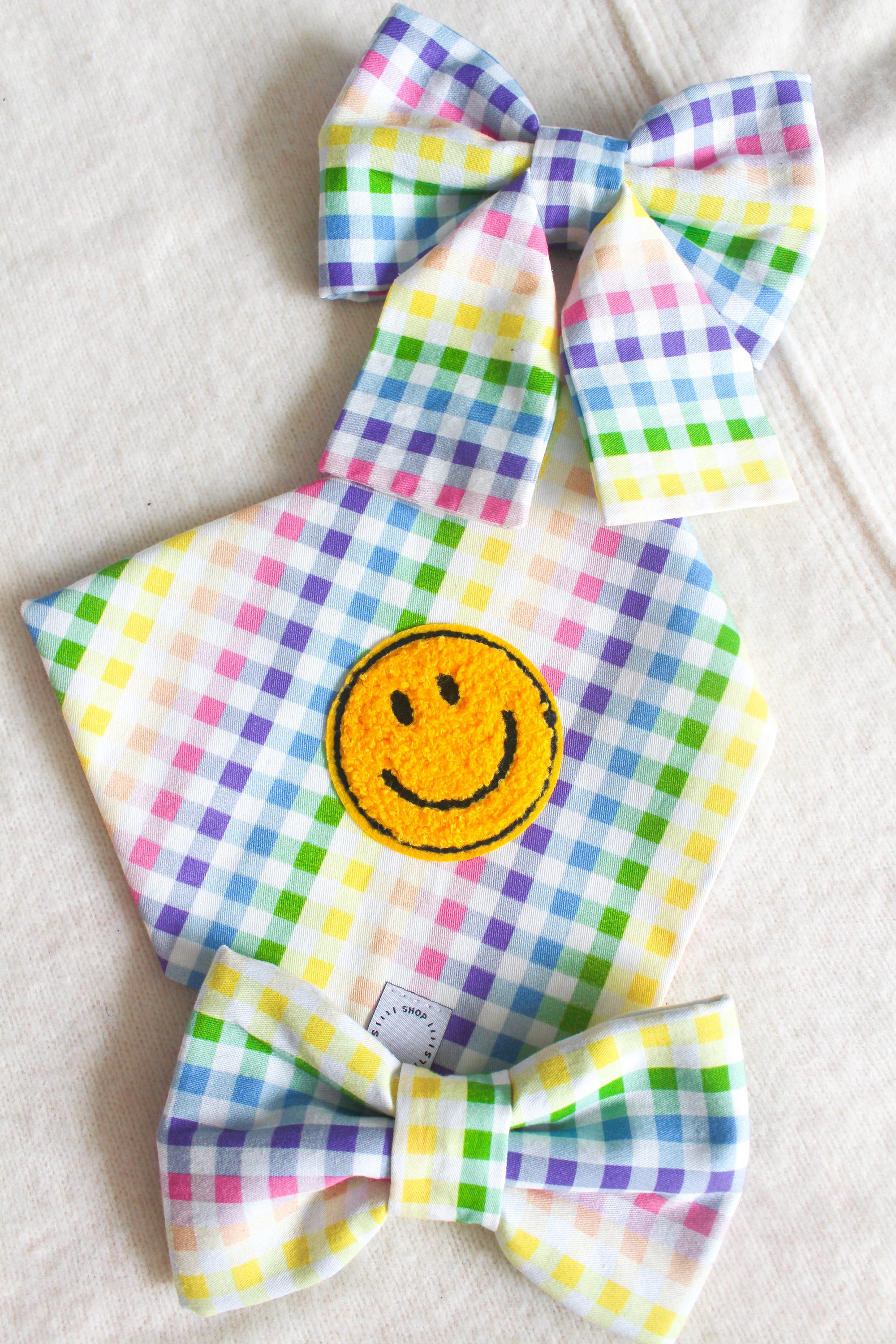 Rainbow Gingham Dog Bow Tie  | Summer Snap Over Collar Bow Tie | Shop Sunny Tails