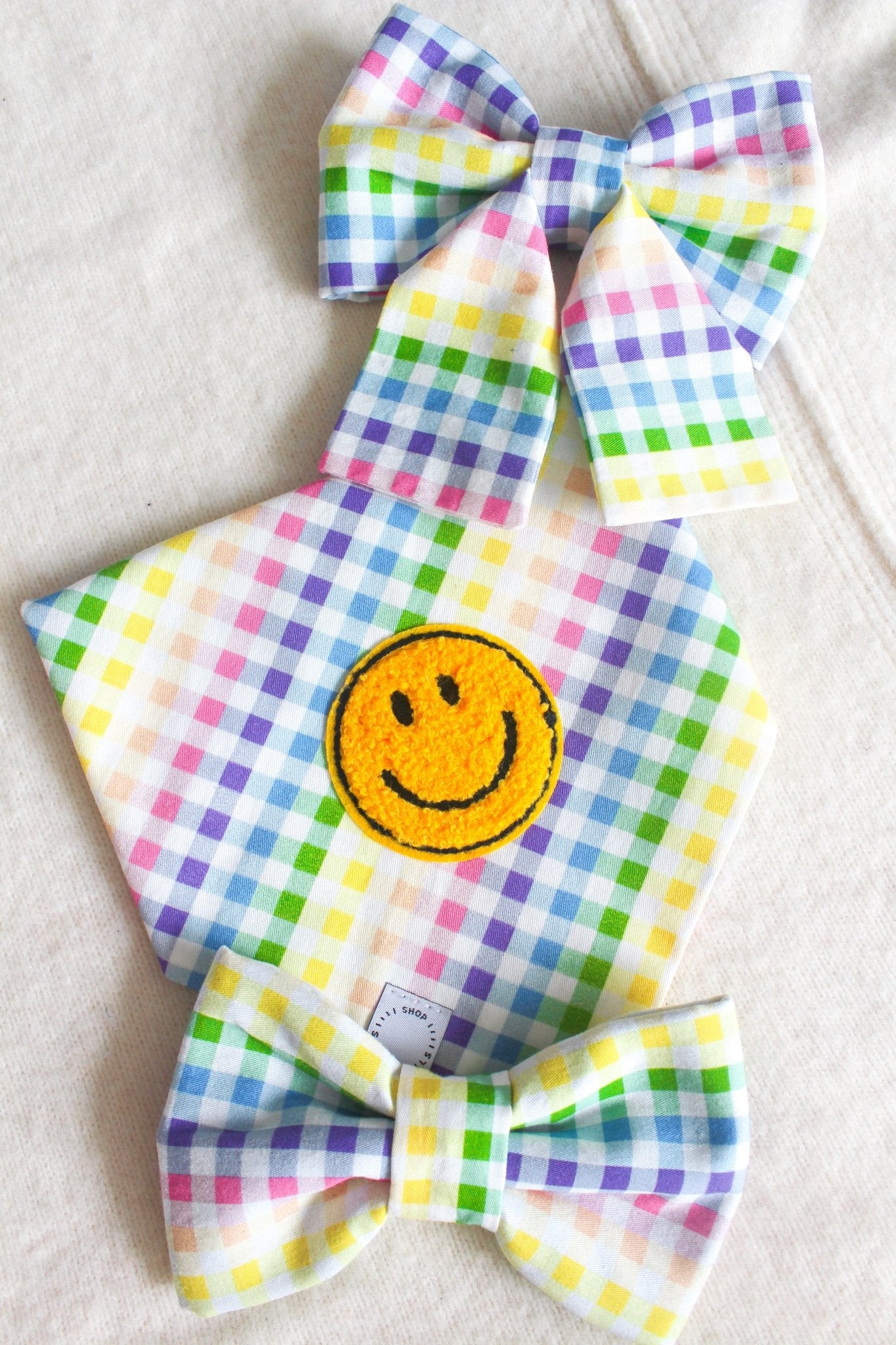 Rainbow Gingham Dog Sailor Bow - SUNNY TAILS