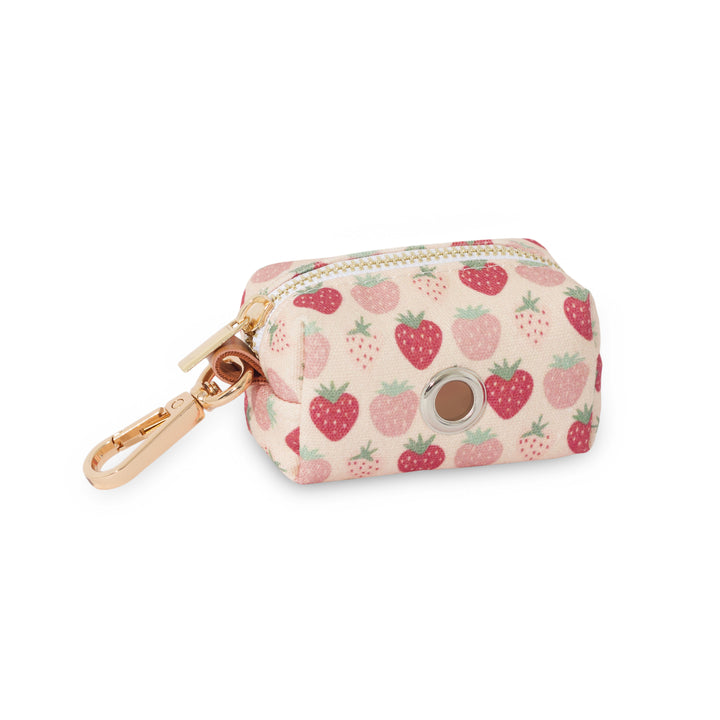 Burgundy Strawberry Waste Bag Holder | Fruit Pattern Poop Bag Holder | Dog Poop Bag Holder | Dog Walk Bag | Shop Sunny Tails