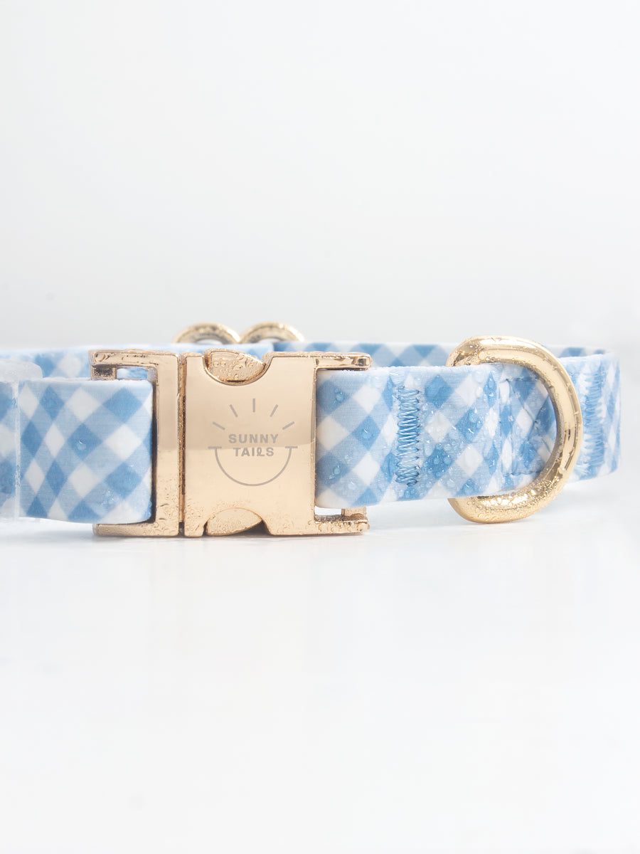 Malibu Blue Gingham Waterproof Dog Collar | Light Blue Quick Release Collar | Available in 3 Sizes | Durable Dog Collars | Shop Sunny Tails